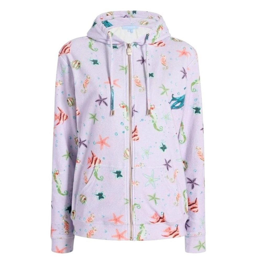 Hill House The Allie Zip Up Sweatshirt Women XS Purple Sea Creatures Hooded‎